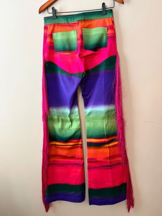 Colorblock Fringe Wide-Leg Pants in Purple, Green & Pink - Picture 5 of 6